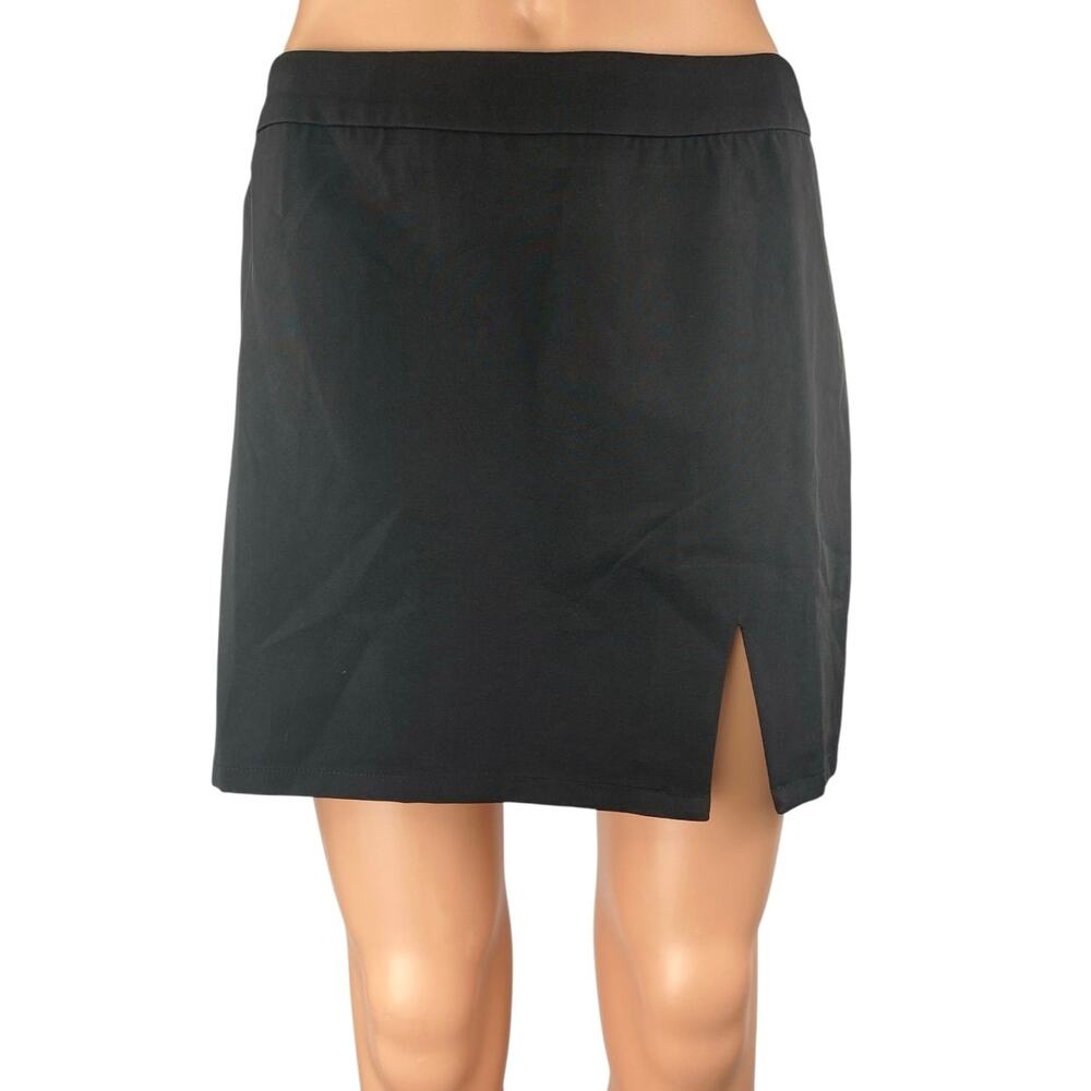 NEW SNDYS Fern Women's Black High Waisted Front Slit Zipper Mini A-Line Skirt M